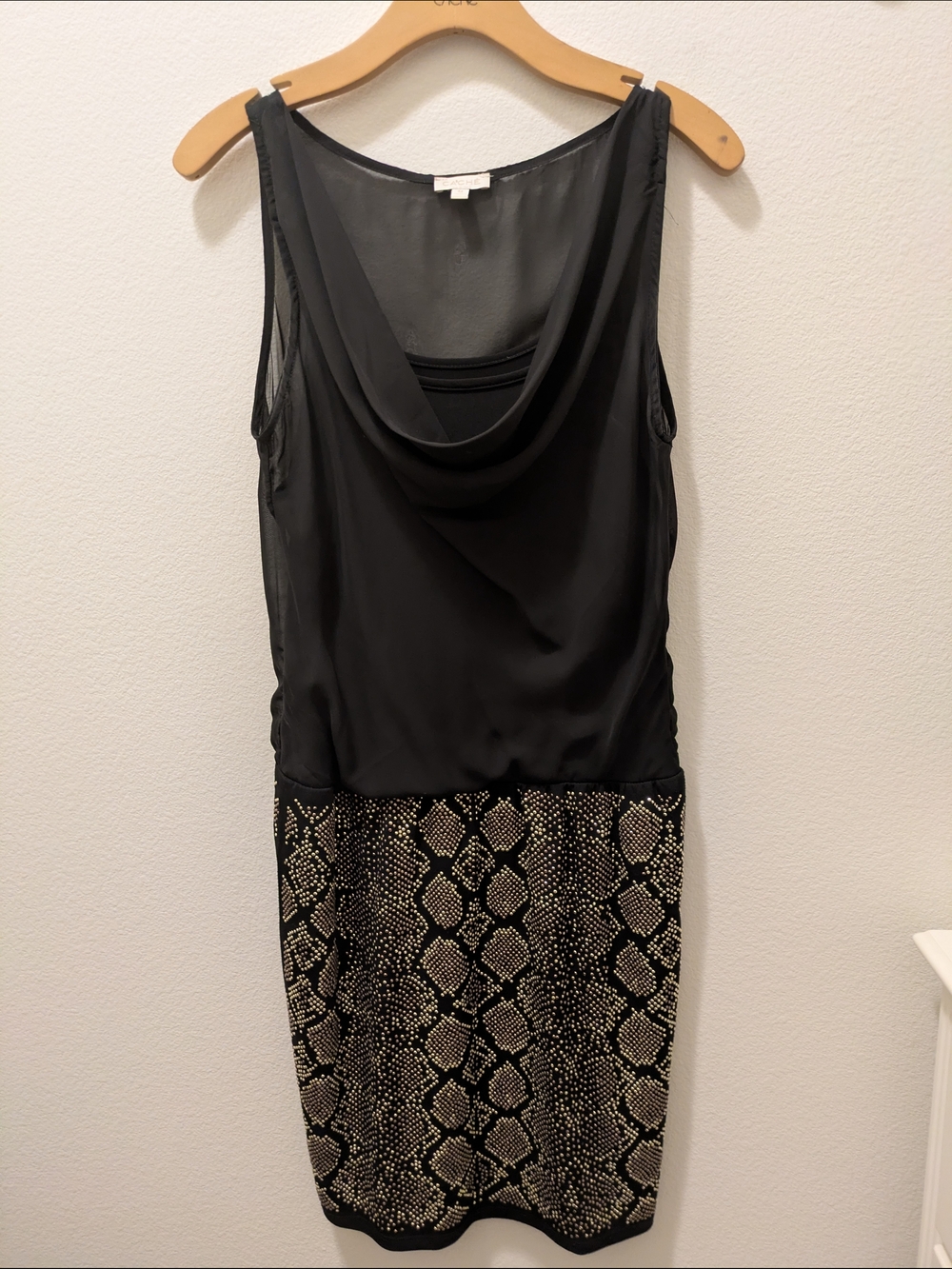 Sleeveless Black Dress with Snake-Print Skirt By Cache